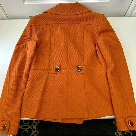 Vintage Pea Coat Blazer Double Breasted Wool Blend Rusty Orange Size  Small - Picture 11 of 16